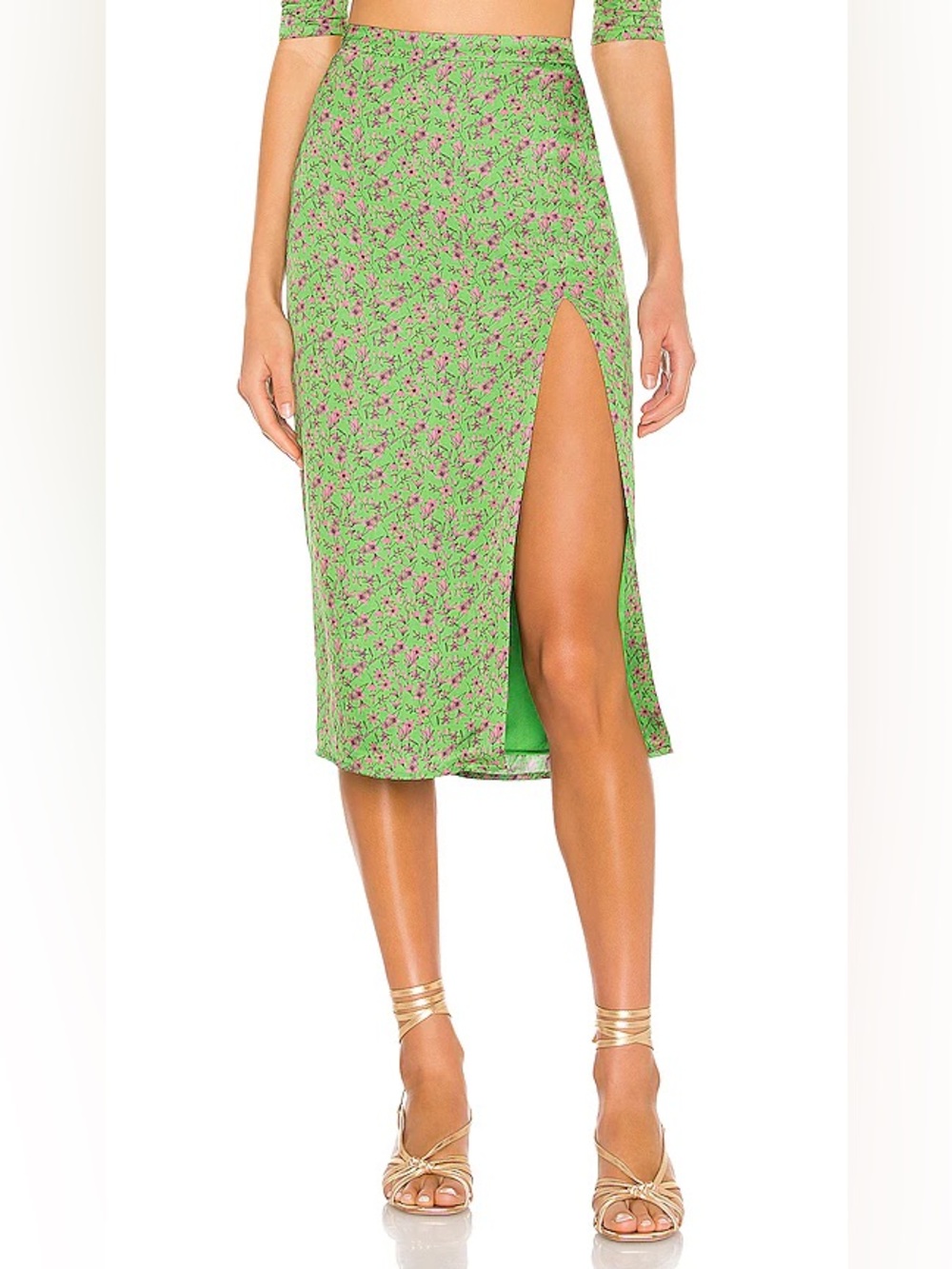 Revolve Camila Coelho Cruz Mini Skirt Green Floral Pencil Skirt Thigh Slit XXS
